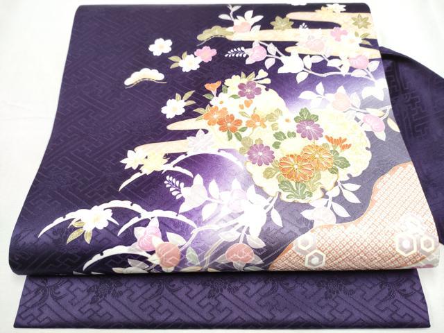 Rakuten - 平和屋着物●九寸名古屋帯　駒刺繍　雪輪草花文　金彩　正絹　逸品　CABD0444hy