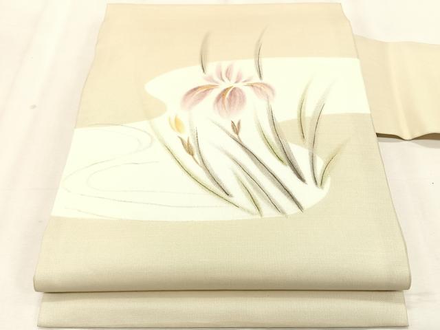平和屋着物＊夏物　九寸名古屋帯　手描き　流水杜若　金彩　正絹　逸品　CABK1251fb