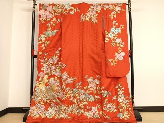 平和屋本店●お引きずり・お引き摺り・引き振袖　和装　結婚式　舞妓　芸妓　芸者　衣装　刺繍　花鳥文　金銀糸　逸品　AAAV3832es