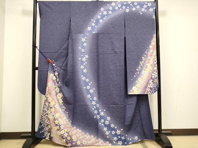 平和屋着物▽豪華振袖　単衣　舞花文　暈し染め　金彩　銀通し地　正絹　逸品　DABG3863du