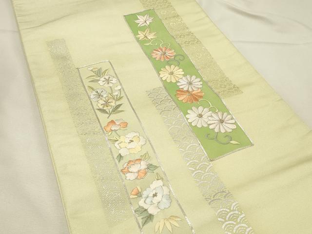平和屋の平和屋着物◎太鼓柄袋帯 駒刺繍 短冊花文 金糸 銀彩 正絹 逸品 DABH4363qp｜アングル2