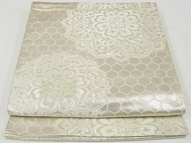 平和屋着物◎六通柄袋帯 正倉院花文 銀糸 正絹 逸品 AAAF8688Aex