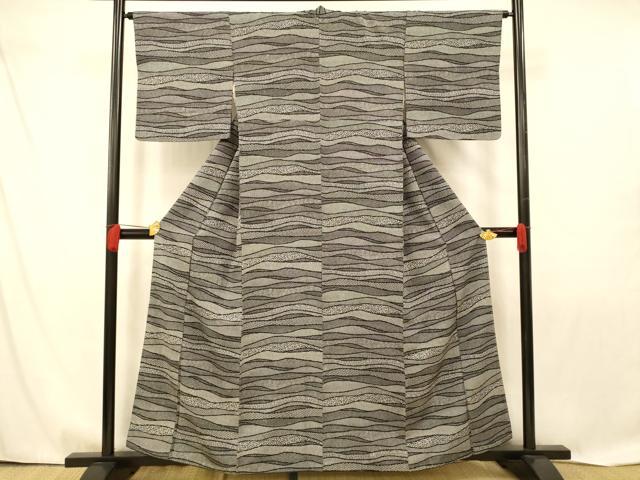 Kimono - 平和屋着物■江戸小紋　寄せ小紋柄　黒地　正絹　逸品　AABD6931fw