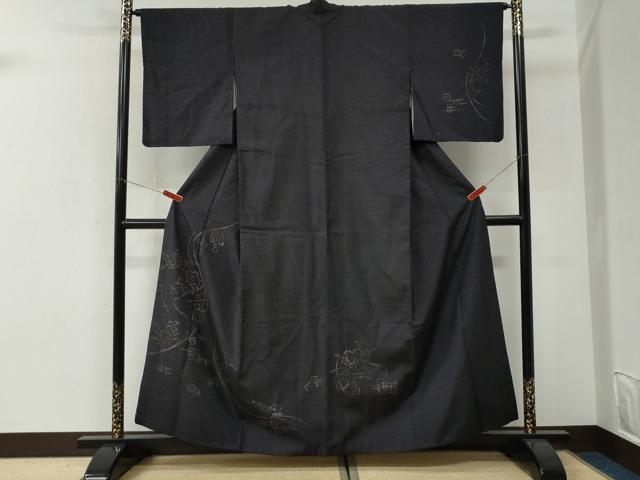 平和屋着物●訪問着　紬地　ろうけつ染　瓢箪蔦の葉花文　正絹　逸品　CABI3206yc