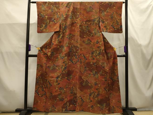 平和屋着物■上質な小紋　檜扇花文　暈し染め　金彩　正絹　逸品　AABK5691sx