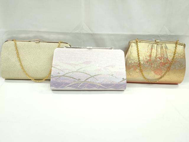 平和屋着物▼和装小物 和装バッグまとめて3点 ハンドバッグ 佐賀錦 雪輪花鳥文 露芝芒文 礼装 金銀糸 未使用あり 逸品CABJ1466ju