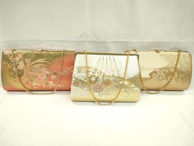 平和屋着物▼和装小物 和装バッグまとめて3点 ハンドバッグ 佐賀錦 鳳凰花文 流水花文 金糸 逸品 CABJ1469ju
