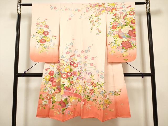 平和屋着物[]七五三 女の子 7歳 祝着 四つ身 尾長鳥花文 枝梅 逸品 DABH5351ea