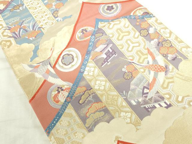 平和屋の平和屋本店▼六通柄袋帯　唐織　飛鶴吉祥花松文　九百錦　純金箔　正絹　逸品　DABI5449op｜アングル2