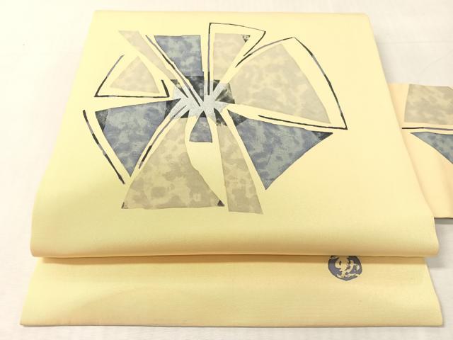 平和屋着物●塩瀬　九寸名古屋帯　作家物　ろうけつ染　抽象文様　銀彩　正絹　逸品　CABK4532vp