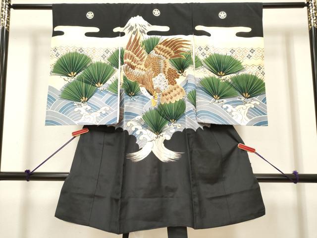 平和屋着物[]お宮参り　男の子　祝着　産着　初着　のしめ　刺繍　鷹　鷲　富士山　立波松文　金彩　逸品　DABH5291ea