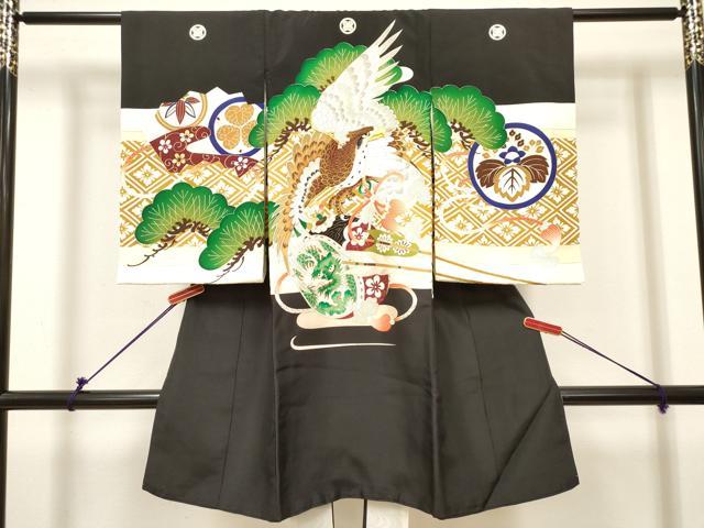 平和屋着物[]お宮参り　男の子　祝着　産着　初着　のしめ　刺繍　鷹　鷲　龍　笠松　金彩　逸品　DABH5292ea