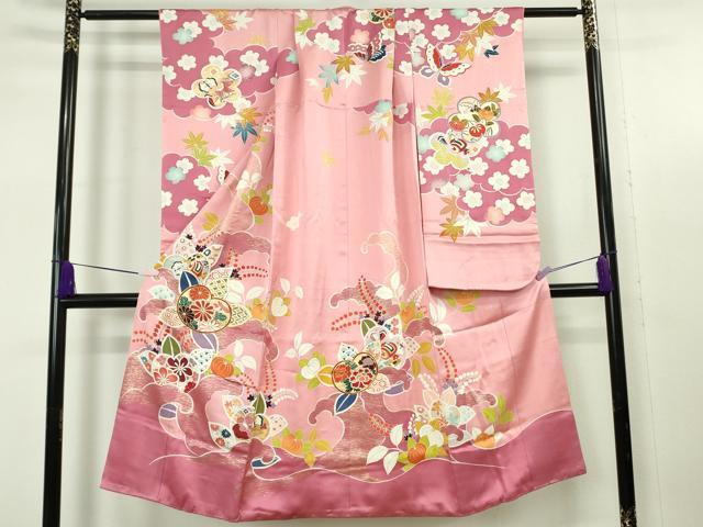 平和屋本店[]極上　七五三　女の子　7歳　祝着　駒刺繍　橘　立波　金彩　逸品　DZAB7851kh6