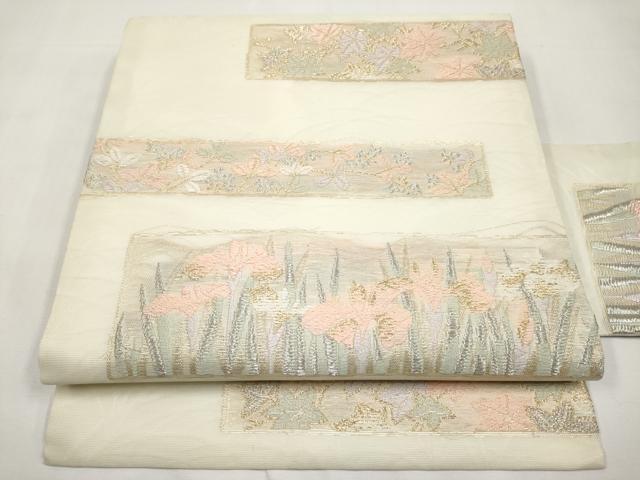 平和屋着物＊夏物　九寸名古屋帯　唐織　草花文　金銀糸　正絹　逸品　CABK1697tx