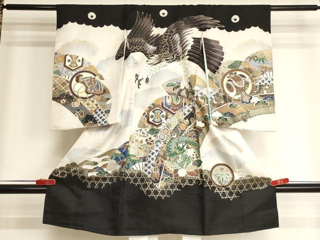 ■■■　サイズ　■■■ 【着物】 身丈 99cm（肩から） 裄丈 45.5cm 袖丈 57cm ■■■　商品詳細　■■■ 産着【正絹・五つ紋】の状態は接写画像のように上前おくみ・衿・衿裏に汚れがございますが その他特に目立ったシミ汚れなどもなく大変良い状態です。 長襦袢【化繊】の状態は接写画像のように衿・衿裏に汚れがございますがその他特に目立ったシミ汚れなどもなく大変良い状態です。 大変上質な逸品になります。 お安く出品致しますので、是非この機会にいかがでしょうか？ ※長襦袢は着物とセットになっております。 ■■■　注意事項　■■■ ■モニター発色の具合により色合いが異なる場合がございます。 ■寸法は多少の誤差が生じる場合がございますのでご了承ください。 ■縫込みの長さが左右非対称の場合は短い部分を記載しております。 左右非対称であってもご返品・お値引き等の保証は出来かねますので、ご了承の上ご購入をお願い致します。 ■シミ等のチェックには注意を払っておりますが、見落としがある場合もございますし、個人の見解も様々ですので神経質な方のご購入はお控えください。 ■箪笥に入っておりました着物や帯なので畳みシワや匂いがあるものもございます。 ■お休みは基本的に土日祝となりますが、その他臨時でお休みする場合がございますのでご了承ください。 ■商品の発送は平日のみの発送となります。 ■夜間と土曜、日曜日はお問い合わせの回答が遅れる場合がございます。 ■当店では、お直し、紋入れ、お手入れ等は承っておりません。 ■生地の状態（ヤケ、経年劣化等）によってはサイズ直しが出来ない場合がございます。 その点もどうかご了承のうえ、ご購入をお願いいたします。 ■弊社で取り扱う商品は一点ものにつき、時期や在庫状況に応じて金額が変更となる場合がございます。 ■検針は行っておりません。予めご了承いただきますようお願いいたします。 ■【洗える着物】と記載のある商品におきましては、商品お届け後に洗濯を行ってしまってからのご返品にはご対応しかねます。 念の為、専門店でのお手入れをお願いいたします。 ■写真に写っている物が全てになります。それ以外の付属品はございませんのでご了承ください。 ■状態に関する写真につきましては、掲載可能な写真枚数に限りがあるため、各箇所につき1枚参考画像を掲載しております。 ■着物のサイズ目安は下記を参考ください↓ ＜女性着物＞　お端折り次第で＋5cm　−1cmが着用可能サイズ 　例）身丈170cmの場合、身長160cm〜175cm ＜男性着物＞　身丈＋約25cm〜27cm程が適応身長 　例）身丈155cmの場合、身長180〜182cm