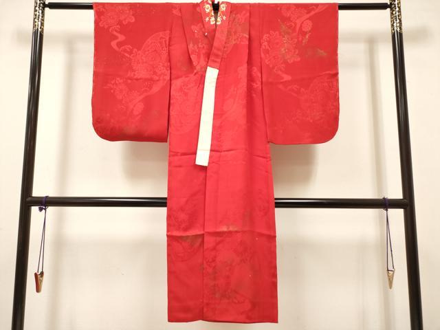 平和屋着物[]長襦袢 女の子 子供 袷 飛鶴 立波花地紋 猩々緋色 金彩 半衿刺繍 逸品 DABH5136ea