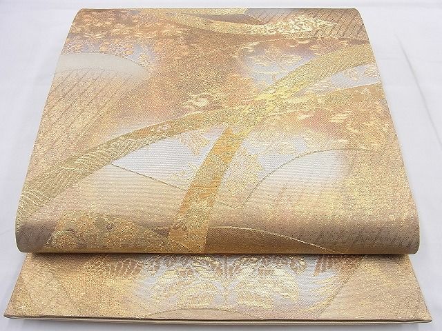 平和屋着物◎六通柄袋帯　熨斗地紙花鳥文　金糸　逸品　BAAH1317wk