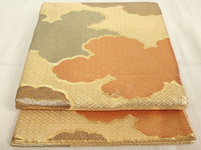 平和屋着物◎佐賀錦　六通柄袋帯　雲取り菱文　金糸　正絹　逸品　AAAL9840Aex