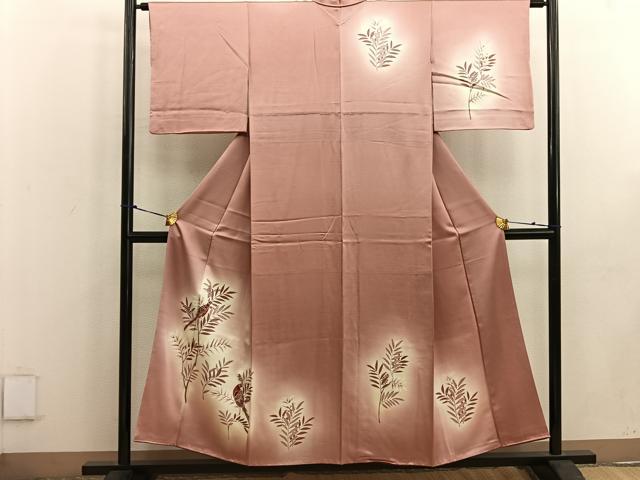 平和屋着物■訪問着 尾長鳥南天文 暈し染め 正絹 逸品 BAAW3602mz