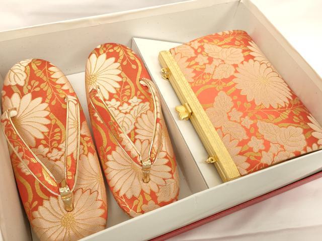 平和屋着物[]七五三　女の子　和装小物　和装バッグ・草履セット　立涌花文　金糸　逸品　AABJ5619ja