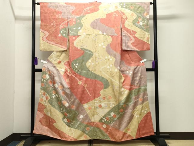 平和屋着物●訪問着　絞り　舞桜文　金彩　正絹　逸品　CABI0732gh