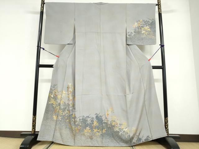 平和屋着物●訪問着　南天文　萩シルエット　金彩　正絹　逸品　DABG2604ud