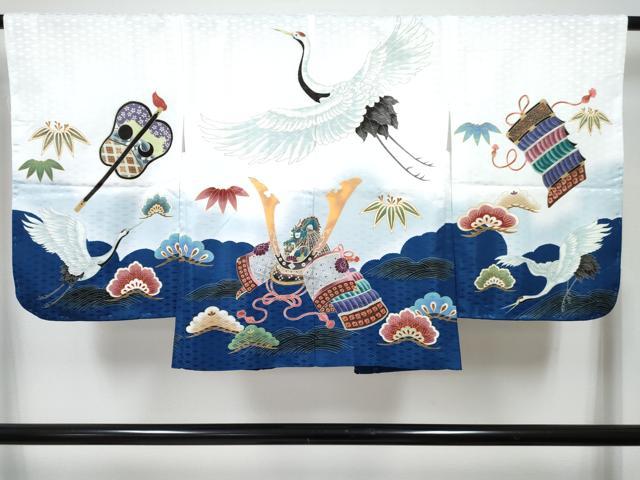平和屋着物[]七五三　男の子　子供　羽織　鶴　龍　兜　笹松文　暈し染め　金彩　洗える着物　未使用　DABG3085ma