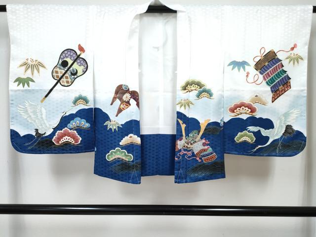 平和屋の平和屋着物[]七五三　男の子　子供　羽織　鶴　龍　兜　笹松文　暈し染め　金彩　洗える着物　未使用　DABG3085ma｜アングル2