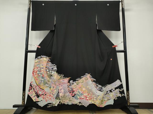 平和屋着物●本加賀友禅作家　白坂幸蔵　黒留袖　几帳草花文　正絹　逸品　CABH9755ut