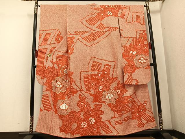 平和屋着物●豪華振袖　総絞り　駒刺繍　花尽くし　正絹　逸品　AABL1265ph