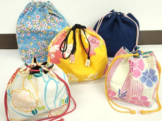 平和屋着物▼和装小物 和装バッグ 巾着まとめて5点 浴衣 うさぎ 花 万筋 リバーシブル 縮緬 綿など 逸品 CABJ1506ju