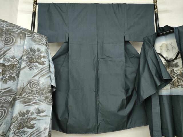 平和屋着物●男性　本場大島紬　アンサンブル　長襦袢(無双仕立て)セット　100亀甲　総詰め　正絹　逸品　AABK3128ck
