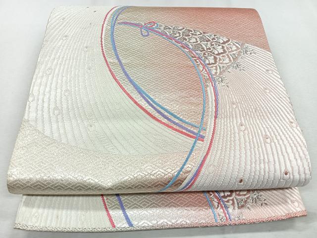 平和屋着物◎六通柄袋帯 唐織 孔雀羽文 プラチナ二重箔 正絹 逸品 CAAR1807nb