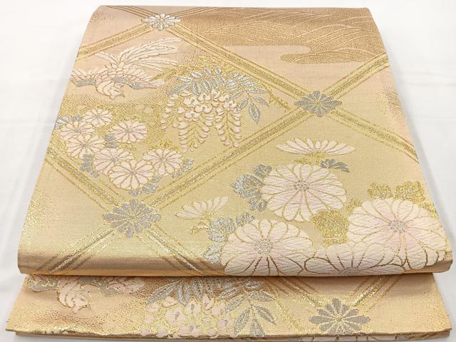 平和屋着物◎六通柄袋帯 唐織 菱天井鳳凰花文 金銀糸 正絹 逸品 BAAT6070ea