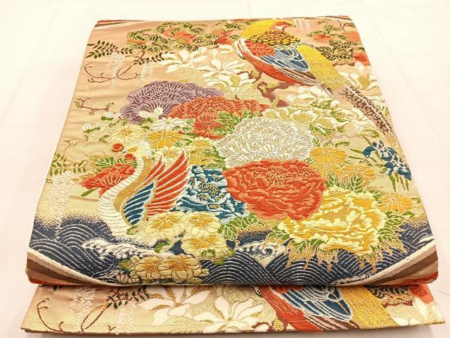 平和屋着物◎六通柄袋帯　唐織　桃山亀甲花鳥　金銀糸　正絹　逸品　BAAU3383hj