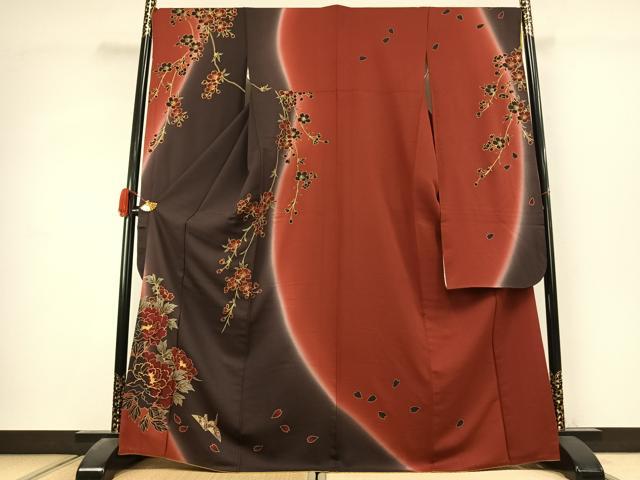 平和屋着物●豪華振袖　駒刺繍　折鶴　草花文　暈し染め　金彩　正絹　逸品　AABK1454fy