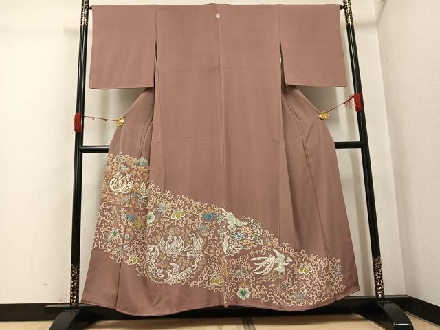 平和屋着物●豪華色留袖　鳳凰花唐草文　金銀彩　正絹　逸品　AABK0318ph