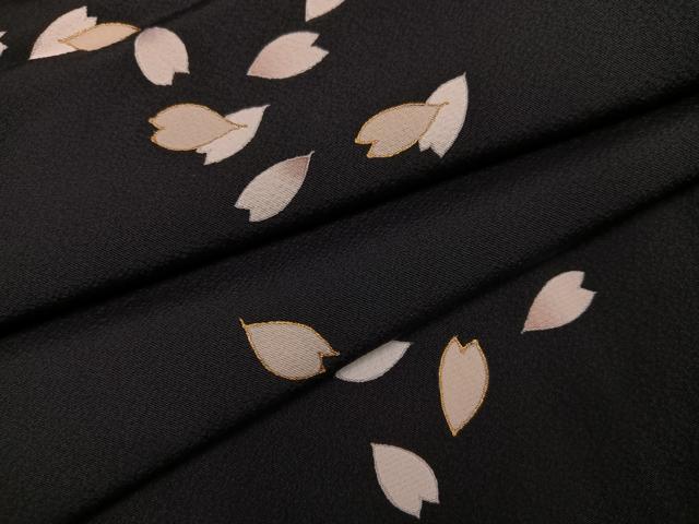 平和屋着物●上質な小紋　夜桜　黒地　金彩　正絹　逸品　未使用　AABK2195ph
