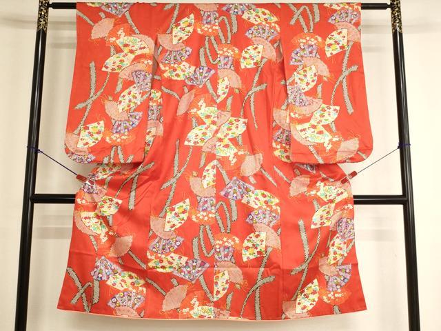 平和屋着物[]七五三　女の子　7歳　祝着　四つ身　扇面花文　金彩　正絹　逸品　AABK9190ja