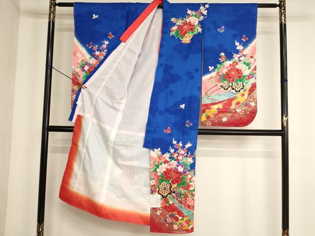 平和屋の平和屋着物[]七五三　女の子　7歳　祝着　四つ身　長襦袢(単衣)セット　花車文　金彩　逸品　未使用　AABK9209ja｜アングル2