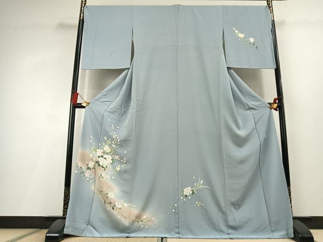 平和屋着物●本加賀友禅作家　南克治　訪問着　草花文　暈し染め　ロング丈　正絹　逸品　AABL3041fy