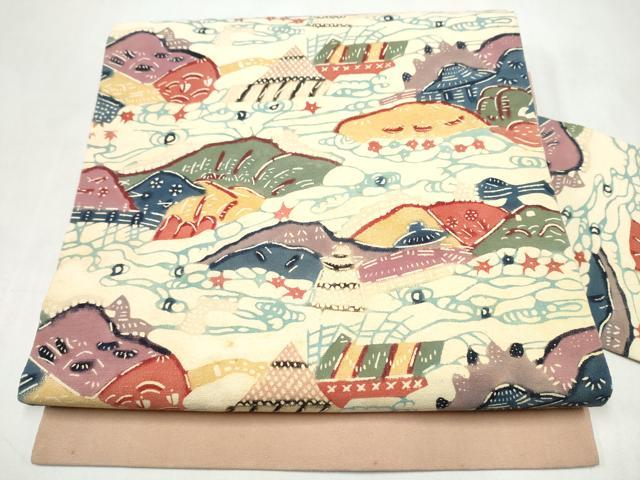 平和屋着物●九寸名古屋帯　紅型　風景文　正絹　逸品　CABL1015hy