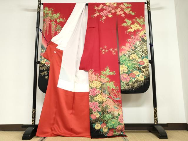 平和屋の平和屋着物●豪華振袖　駒刺繍　御所車草花文　暈し染め　金彩　正絹　逸品　DABG2994ud｜アングル2