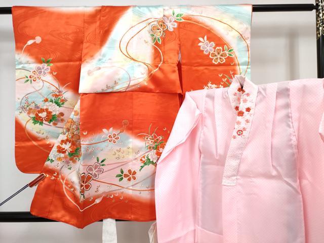 平和屋着物[]七五三　女の子　3歳　祝着　三つ身　長襦袢(無双仕立て・半衿刺繍)セット　花文箱　暈し染め　金彩　DABG3283ma