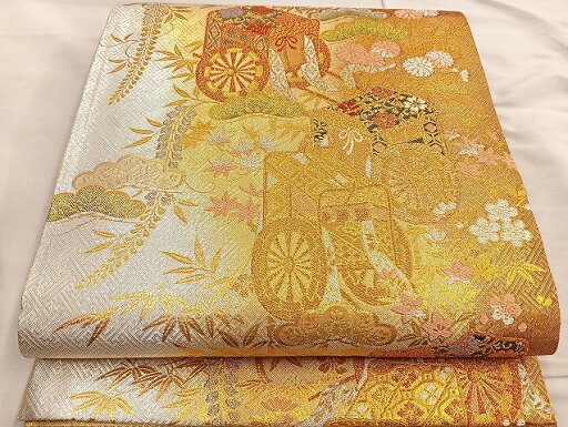 平和屋着物◎六通柄袋帯 唐織 御所車花松文 金銀糸 逸品 BAAK6723ea 平和屋着物◎六通柄袋帯 唐織 御所車花松文 金銀糸 逸品 BAAK6723ea