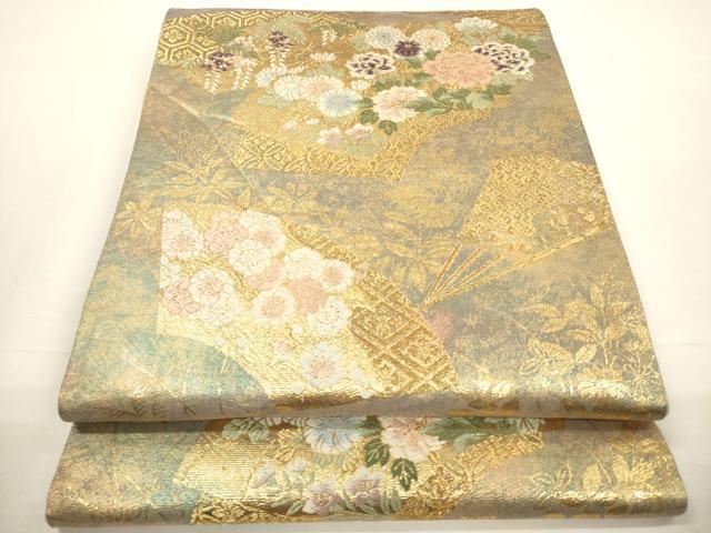 平和屋着物▼六通柄袋帯 唐織 地紙花文 金糸 引箔 正絹 逸品 CABA5671ak