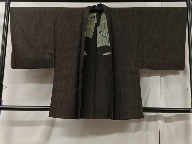 平和屋着物＃男性　羽織　紬地　格子柄　正絹　逸品　CABB5393ua