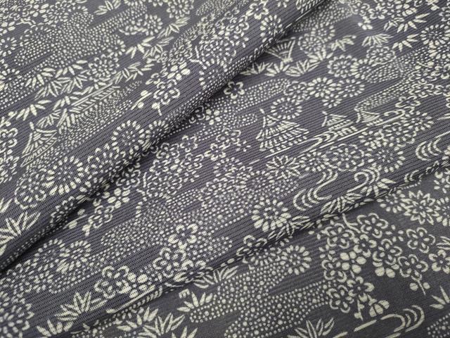 平和屋着物＊夏物　小紋　絽　型染　風景花文　反端付き　正絹　逸品　DAAU3536du