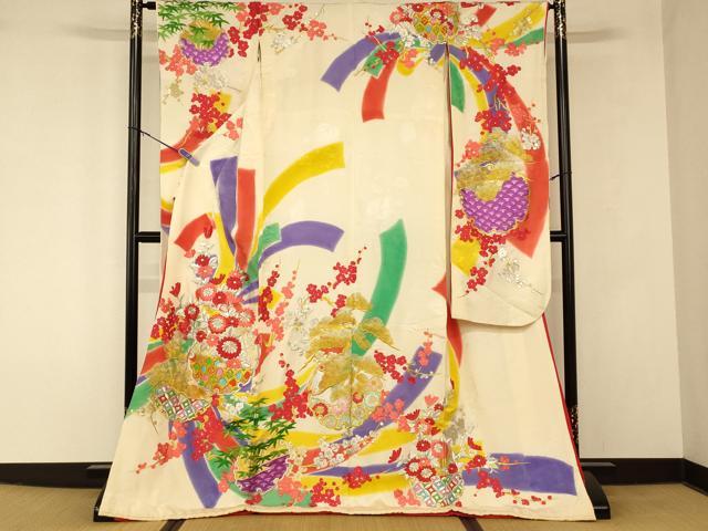 平和屋本店●お引きずり・お引き摺り・引き振袖 和装 結婚式 舞妓 芸妓 芸者 衣装 刺繍 雪輪松竹梅文 暈し染め 金銀糸 逸品 AABK8388fw