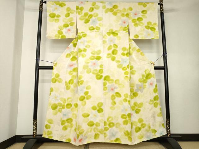 平和屋の平和屋着物●上質な小紋　地紋起こし　草花文　正絹　逸品　AABK7412ck｜アングル2